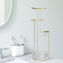 Load image into Gallery viewer, Umbra Tesora 3-Tier Jewelry Stand, Earring Holder, Accessory Organizer and Display, Glass/Brass
