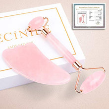 Load image into Gallery viewer, Deciniee Jade Roller and Gua Sha Tools Set - Anti Aging Rose Quartz Roller Massager - 100% Real Natural Jade Roller for Face, Eye, Neck - Beauty Jade Facial Roller for Slimming &amp; Firming
