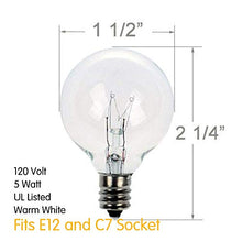 Load image into Gallery viewer, G40 Replacement Light Bulbs 5W Clear Globe Bulb fits E12 C7 Candelabra Screw Base Sockets, 1.5 Inch Dimmable Light Bulbs for Indoor Outdoor Patio Decor, Pack of 25
