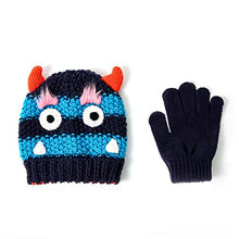 Load image into Gallery viewer, accsa Toddler Kids Boy Knit Winter Beanie Hat &amp; Glove Set Dino Monster Crocodile (Navy, 6-9 Years)
