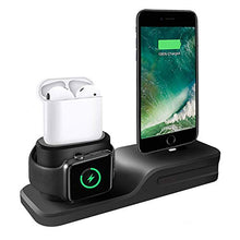 Load image into Gallery viewer, Compatible iPhone Apple Watch AirPods Phone Watch Charging Stand 3 in 1 Silicone Holder for iPhone Xs Max/XS/XR/X/8/8 Plus/7/7 Plus/6s/6s Plus Charger Dock iWatch Series 3/2/1 AirPods - Black
