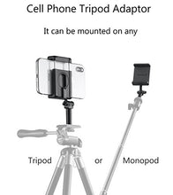 Load image into Gallery viewer, Cell Phone Tripod Adaptor + Mini Tripod: 360 Degree Rotating Holder Tripod Mount for Portrait and Landscape Mode, Universal Clip for All iPhone Models and Most of Other Cell Phones
