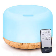 Load image into Gallery viewer, Essential Oil Diffuser, 500ml Diffusers for Essential oils with Remote Control, Ultrasonic Aromatherapy Diffuser Humidifier with Adjustable Mist Mode, 7 Color Changing LED Lights &amp; Waterless Auto-Off
