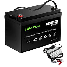 Load image into Gallery viewer, LPFMAX 12V 100Ah LiFePO4 Deep Cycle Battery, Lithium Iron Phosphate Battery with BMS Protection, 2000-5000 Cycles, 10 Years Life, Waterproof for RV, Solar, Marine, Trolling Motor, Golf Cart
