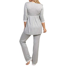 Load image into Gallery viewer, womens cotton maternity pregnancy soft nursing pajama sets sleepwear long sleeves for delivery breastfeeding in hospital Grey

