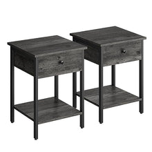 Load image into Gallery viewer, VASAGLE Nightstands Set of 2, Bedside Tables with Drawer, Side Tables, End Tables, for Bedroom, Office, Industrial, Stone Gray and Black ULET506B04
