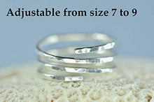 Load image into Gallery viewer, Sterling Silver Adjustable textured hammered wire wrap coil ring, thumb ring, pregnancy ring
