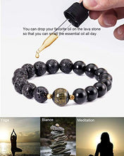 Load image into Gallery viewer, Lightock Lava Rock Couples Bracelets Feng Shui Black Obsidian Wealth Essential Oil Diffuse for Women Men Stretch Attract Good Luck and Wealth(2pcs)
