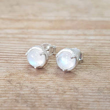 Load image into Gallery viewer, Rainbow Moonstone Stud Earrings 925 Sterling Silver Post studs Small 6mm Natural For Women Jewelry
