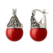 Load image into Gallery viewer, Linda Schnoll Hematite and Ball Hinged Pierced Earrings - Red Faux Pearl
