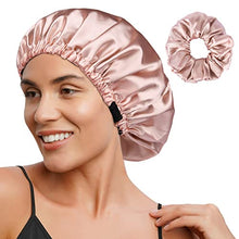 Load image into Gallery viewer, YANIBEST Satin Bonnet Silk Bonnet Hair Bonnet for Sleeping Satin Cap Extra Large Reversible for Women Curly Natural Hair Blush Pink
