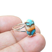 Load image into Gallery viewer, oyster copper turquoise ring 925 sterling silver ring bohemian ring hexagon turquoise ring dainty ring turquoise jewelry handmade ring gemstone ring silver rings for women gypsy ring wedding ring
