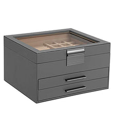 Load image into Gallery viewer, SONGMICS Jewelry Box with Glass Lid, 3-Layer Jewelry Organizer with 2 Drawers, Gift for Loved Ones, Gray UJBC239GY
