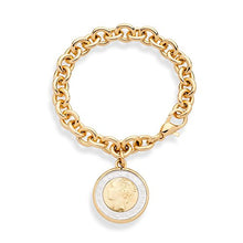 Load image into Gallery viewer, Miabella 18K Gold over Bronze Italian Genuine 500-Lira Coin Charm Rolo Link Chain Bracelet for Women Made in Italy
