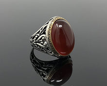 Load image into Gallery viewer, KAR 925K Stamped Sterling Silver Filigree Red Agate (Aqeeq) Men's Ring I1J (10.5)
