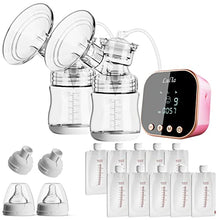 Load image into Gallery viewer, Double Electric Breast Pump with 10 Breastmilk Storage Bags, 2 Flanges and Milk Extractor, Breastfeeding Pump with 3 Modes, 9 Levels, Portable Breast Pump Strong Suction Power, Quiet, Pain Free（Pink）
