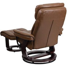 Load image into Gallery viewer, Flash Furniture Contemporary Multi-Position Recliner and Curved Ottoman with Swivel Mahogany Wood Base in Palimino LeatherSoft
