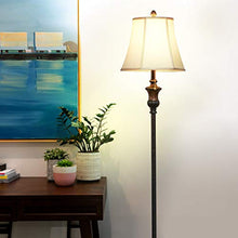 Load image into Gallery viewer, Brightech Sophia LED Floor Lamp - Free Standing Elegant Style - Tall Pole Light for Living Room, Office Or Bedroom- Rustic Upright Light with Bell Fabric Shade - LED Bulb Included - Bronze
