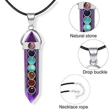 Load image into Gallery viewer, ASTRYAS Healing Crystal Pendant Men's and Women's 7 Chakra Balanced Gemstone Necklace with 18" Stainless Steel Chain Strap Gift Box - Amethyst
