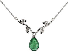 Load image into Gallery viewer, Galaxy Gold 1.02 ct 14k White Gold Drop Necklace with Genuine Diamonds &amp; Pear-Shaped Natural Emerald 4273W (24)
