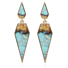 Load image into Gallery viewer, Bohemian Wood And Marble Effect Pentagon Shaped Drop Statement Earrings
