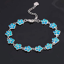 Load image into Gallery viewer, CiNily Sterling Silver Plated Blue Opal Flower Bracelet-Plumeria Hawaiian Flower Link Tennis Bracelet for Women October Birthstone Bracelet

