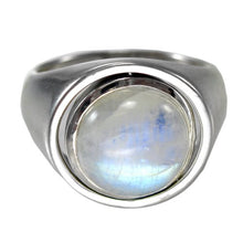 Load image into Gallery viewer, Sterling Silver Moon Phases Rotating Flip Pentacle Ring with Rainbow Moonstone Size 7
