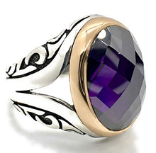 Load image into Gallery viewer, MEVA 925 Sterling Silver Stylish Carved Design Oval Cut Amethyst Stone Men's Ring RKB0046 (12)
