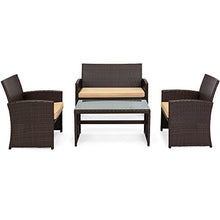 Load image into Gallery viewer, Best Choice Products 4-Piece Wicker Patio Furniture Set w/Table, Tempered Glass, 3 Sofas, Cushioned Seats - Brown
