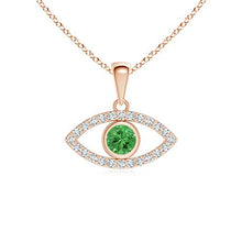 Load image into Gallery viewer, Tsavorite Evil Eye Pendant with Diamond Accents in 14K Rose Gold (3.5mm Tsavorite)
