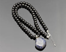 Load image into Gallery viewer, ElisaJewelryArt - Natural Sodalite Pendant Natural Black Onyx Beaded Necklace Genuine Gemstone Balance Stone Clasp Closure Necklace Unisex Necklace (22.00, Sodalite)
