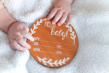 Load image into Gallery viewer, Nana's Little Angels Birth Announcement Sign 5 inch Cherry “Hello Baby” Newborn Baby Announcement Wooden Sign with White Paint Marker Wooden Disc Announcements for Hospital Pictures &amp; Photo Prop…
