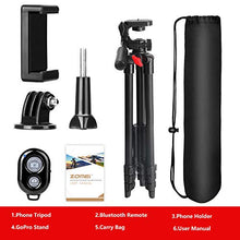 Load image into Gallery viewer, ZOMEI 54" Phone Tripod Cellphone Tripod Portable Travel Tripod Smartphone Tripod Stand with Phone Holder and Remote Shutter for Smartphone Sport Camera and Light Camera

