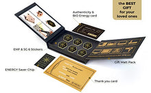 Load image into Gallery viewer, EMF SHUNGITE Protection Cell Phone Stickers – SHUNGITE EMF Protection stickers – ANTI-Radiation Shields - 5G Blockers – Anti-Radiation Protector for Phone - EMF 5G Neutralizer – Saver Chip – BIO Card - GIFT Box 6+2 pcs - ALL Devices
