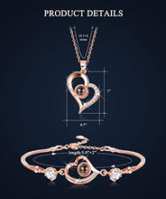 Load image into Gallery viewer, Udalyn I Love You Pendant Necklace Bracelets Set for Women 100 Languages Projection Love Heart Memory Jewelry Set Best Valentine's Day Present Gift for Her
