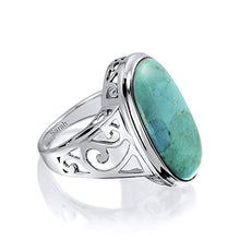 Load image into Gallery viewer, Large Bezel Oval Boho Fashion Statement Stabilized Turquoise Ring For Women For Teen Filigree Band 925 Sterling Silver
