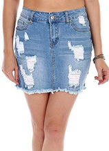 Load image into Gallery viewer, Wax Women's Juniors Vintage Casual Distressed A-Line Denim Short Skirt (Light Denim, Medium)
