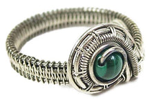 Load image into Gallery viewer, Malachite Adjustable Ring, Woven in Sterling Silver Wire
