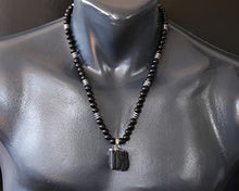 Load image into Gallery viewer, ElisaJewelryArt - Natural Raw Tourmaline Crystal Pendant Black Onyx Stone Beaded Necklace Genuine Gemstone Purification Stone Clasp Closure Necklace Unisex Necklace (22, Raw Tourmaline)
