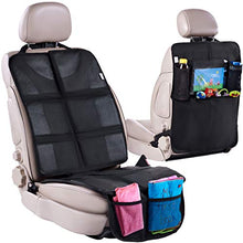 Load image into Gallery viewer, Car Seat Protector + Rear Seat Organizer For Kids - Waterproof &amp; Stain Resistant Protective Backseat Kick Mat W/Storage Pockets &amp; Tablet Holder - Baby Travel Kickmat &amp; Front/Back Seat Cover Set

