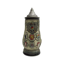 Load image into Gallery viewer, Beer Stein Engraved Edelweiss Germany Coats of Arms Lidded Beer Mug by E.H.G. | 0.7 Liter
