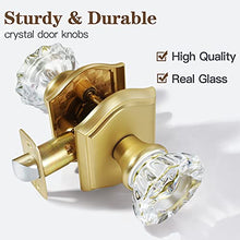 Load image into Gallery viewer, CLCTK Premium Glass Door Knobs, Bathroom Bedroom Door Knobs with Lock, Privacy Gold Door Knob Interior, Satin Brass
