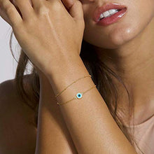 Load image into Gallery viewer, Dainty Layered Evil Eye Bracelets for Women, 14K Gold Filled Adjustable Layering Bead Chain Bracelet Handmade Gold Layered Round Evil Eye Bracelets for Women Jewelry(Round Evil Eye &amp; Bead Chain)
