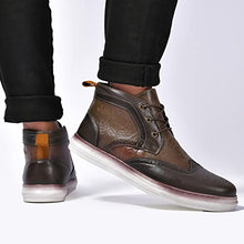 Load image into Gallery viewer, Casual Wingtip Oxford Leather Sneaker Boots for Men Arkbird Men's Fashion Mid-Top Walking Shoes Lightweight Khaki Size 10

