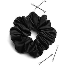 Load image into Gallery viewer, Scunci Original Scrunchie Jumbo Size in Washable Black Nylon Silk-Like Fabric, Perfect for Wrist-to-Hair Versatility, 1 Count
