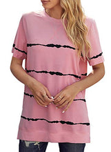 Load image into Gallery viewer, Ecrocoo Women's Plus Size Tops Soft Lightweight Short Sleeve Stripes Color Block Shirts Blouses Tunics,Pink S

