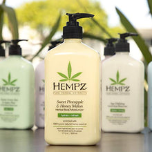 Load image into Gallery viewer, Hempz Sweet Pineapple &amp; Honey Melon Moisturizing Skin Lotion, Natural Hemp Seed Herbal Body Moisturizer with Jojoba, Natural Extracts, Vitamin A and E, 17 oz, 2 Pack Bundle
