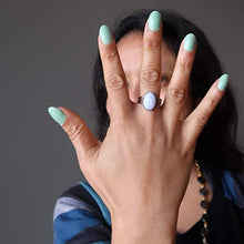 Load image into Gallery viewer, Agate Blue Lace Ring 4-10 Boutique Adjustable Metal Cool Blue Banded Gemstone Oval Crystal B02 (Gunmetal 14x10)
