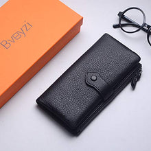 Load image into Gallery viewer, Women RFID Blocking Multi Credit Card Holder Genuine Leather Bifold Slim Wallets with Zipper Pocket(Black)
