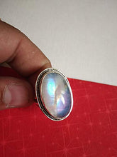 Load image into Gallery viewer, Moonstone Ring, 925 Sterling Silver ring, June Birthstone, Large Stone Ring, Mediation Ring, Engagement Ring, Moonstone jewelry, Rainbow Moonstone Ring, Statement Ring, Engagement &amp; Anniversary Gifts
